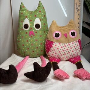 Pottery Barn Kids Green and Pink Owl Accent Pillows